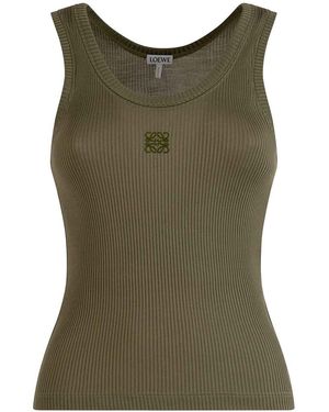Loewe Anagram Ribbed Silk Tank Top - Green
