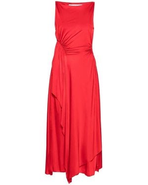 Lanvin Ruched Detailed Sleeveless Midi Dress - Red