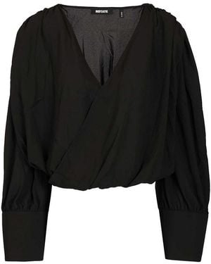 ROTATE BIRGER CHRISTENSEN Long Sleeve V-Neck Top - Black