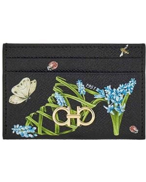 Ferragamo Gancini Card Holder With Floral Print - White