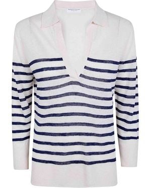 Majestic Filatures Oversized Linen 100 Stripes Polo Shirt - Grey