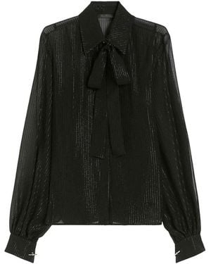 Max Mara Striped Silk Chiffon Blouse - Black