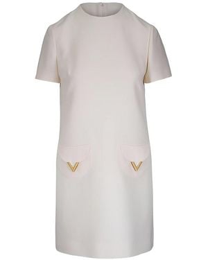Valentino Garavani Vlogo Signature Wool And Silk Dress - White