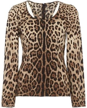 Dolce & Gabbana Leo Print Silk Blouse - Brown