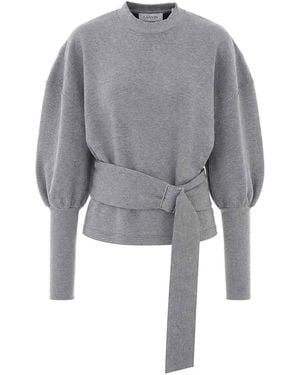 Lanvin Long-Sleeves Belted Sweatshirt - Grey