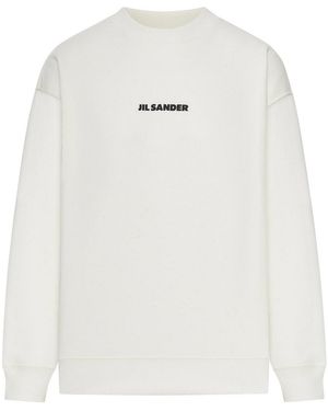 Jil Sander Crew Neck Cotton Sweatshirt With Logo - White