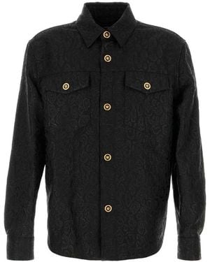 Versace Leopard Wool And Viscose Blend Overshirt - Black