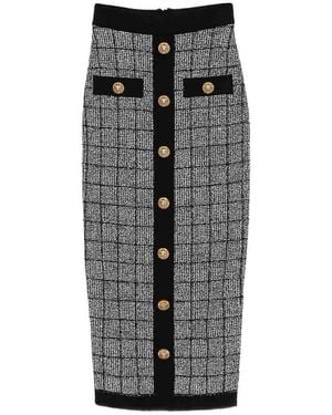 Balmain Tweed Long Skirt - Gray