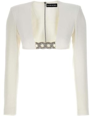 David Koma Top 3D Crystsal Chain And Square Neck - White