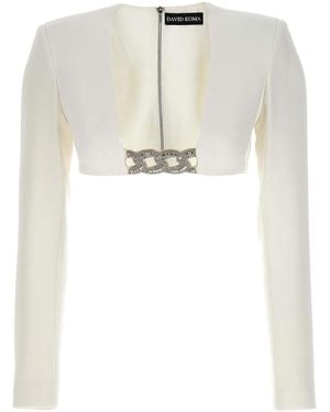 David Koma Top 3D Crystsal Chain And Square Neck - White