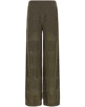Brunello Cucinelli Track Flower Lace Virgin Wool Pants - Green