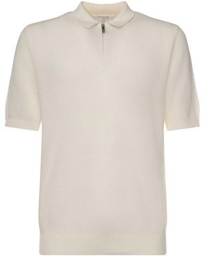 Eleventy Cotton Zip-Up Polo Shirt - White