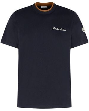 Moncler Cotton Embroidered Logo T-Shirt - Blue