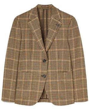 Lardini Single-Breasted Houndstooth Jacket - Brown