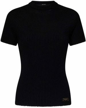 Balmain Extrafine Merino Wool Crewneck Top - Black