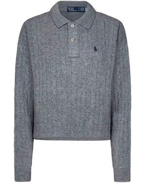 Polo Ralph Lauren Cable-Knit Wool And Cashmere Polo Shirt - Grey