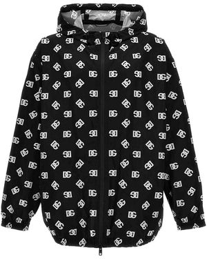 Dolce & Gabbana Dg Logo Hooded Windbreaker - Black