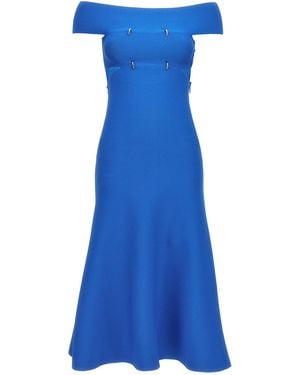 McQueen Embellished Cutout Off-the-shoulder Stretch-knit Midi Dress - Blue