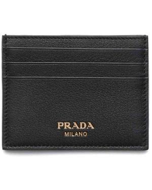Prada Logo-Stamp Leather Card Holder - Black
