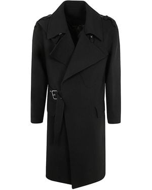 Balmain Double Wool Crepe Belted Trench Coat - Black