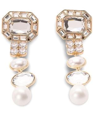 Self-Portrait Crystal Pearl Tiered Earrings - White