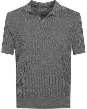 Nuur Short Sleeved Polo Neck Mouline T-Shirt - Grey
