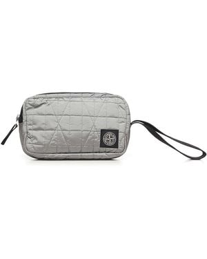 Stone Island Metallic Nylon Clutch With Logo - Grey