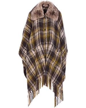 Moncler Grenoble Checked Fringed Edge Cape - Brown