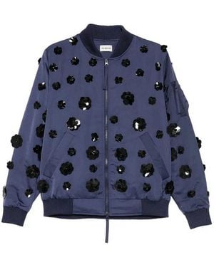 P.A.R.O.S.H. Floral Embroidered Bomber Jacket - Blue