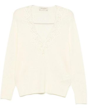 ERMANNO FIRENZE Wool V-Necked Jumper - Natural
