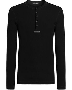Dolce & Gabbana Serafino Jersey T-Shirt With Logo - Black