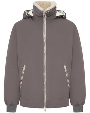 Brunello Cucinelli Padded Jacket With Shearling - Gray
