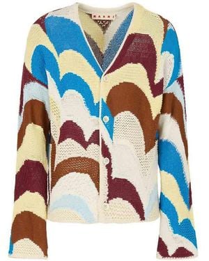 Marni Patterned Crochet-Effect Cardigan - Blue
