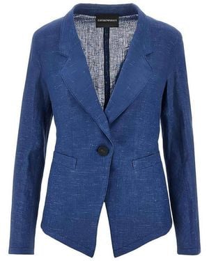 Emporio Armani Linen Single-Breasted Jacket - Blue