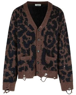 Laneus Leopard Jacquard Cardigan - Black
