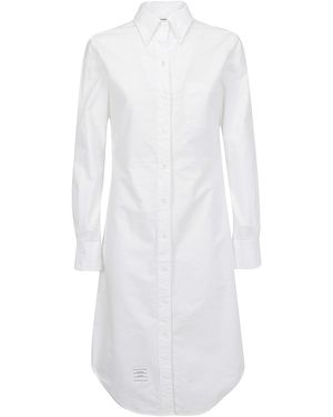 Thom Browne Cotton Knee Length Shirt Dress - White