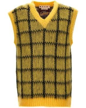 Marni 'brushed Check Fuzzy Wuzzy' Vest - Yellow