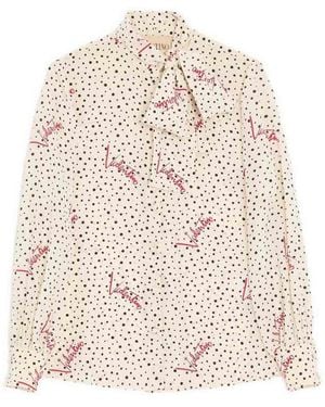 Valentino Garavani Plus De Pois Crepe De Chine Bubble Shirt - Natural