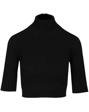 Max Mara Stretch Viscose Crop Turtleneck - Black