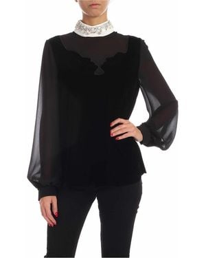 Vivetta Jewel Collar Velvet Blouse - Black