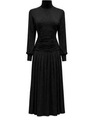 Ganni Long Dress With High Neck - Black