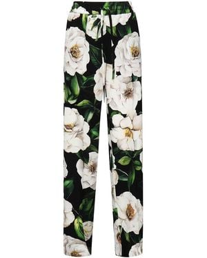 Dolce & Gabbana Silk Pants With Floral Pattern - Green