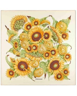 Ferragamo Sunflower Print Silk Scarf Accessories - Yellow
