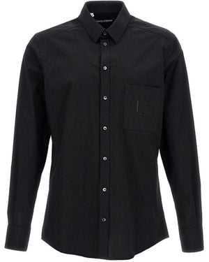 Dolce & Gabbana Classic Cotton Shirt With Logo Pocket - Black