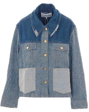Ganni Denim Patchwork Denim Jacket - Blue