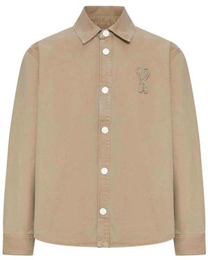 Ami Paris Ami De Coeur Cotton Knit Shirt Jacket - Natural