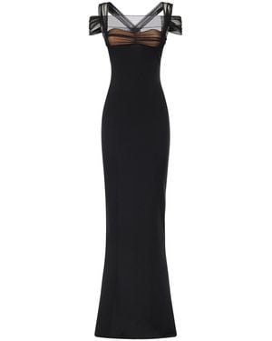 Nensi Dojaka Vestito Lungo Con Volant E Tulle - Nero