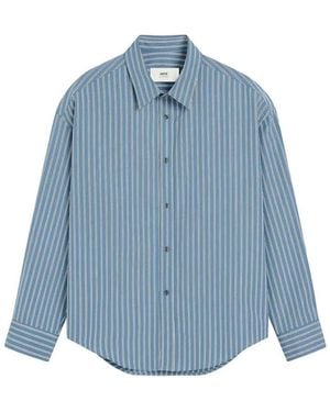 Ami Paris Striped Cotton Shirt - Blue