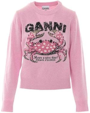Ganni Graphic Wool Jumper - Pink