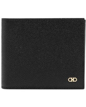 Ferragamo Gancini-Plaque Grained Leather Wallet - Black